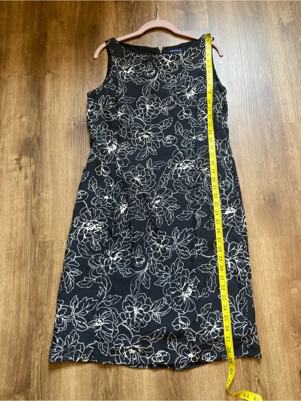 Ann Taylor Black & Cream Floral Print Silk Dress 12 - Picture 4 of 7
